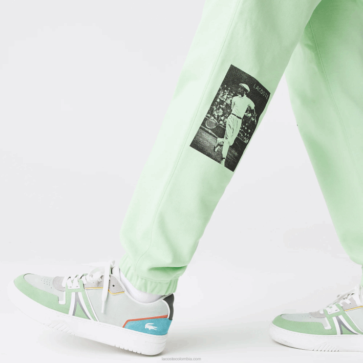 hombres Lacoste 6F241136 verde ji pantalones de chándal de felpa con estampado live heritage