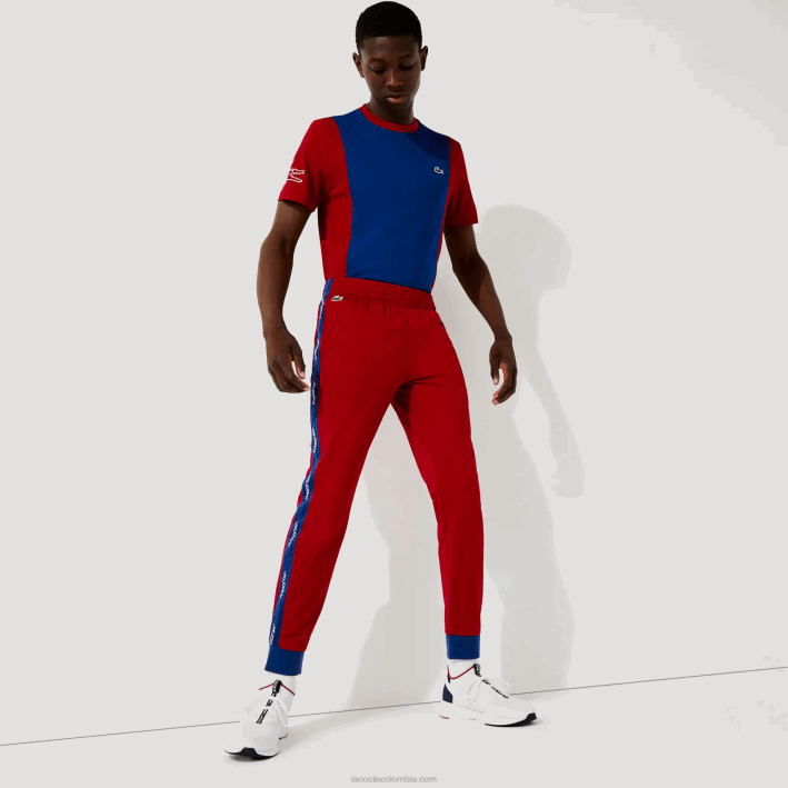 hombres Lacoste 6F241142 rojo azul blanco zt4 pantalones jogging sport piqué