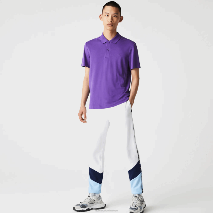 hombres Lacoste 6F241146 blanco azul vhe pantalones de chándal de vellón con bloques de color a rayas de la firma