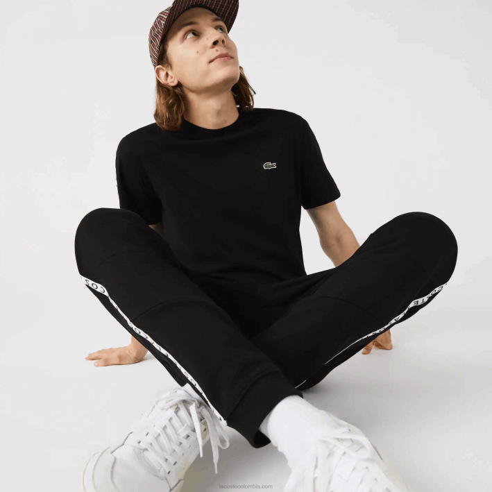 hombres Lacoste 6F241147 negro 8vm pantalones de chándal de vellón con bloques de color a rayas de la firma