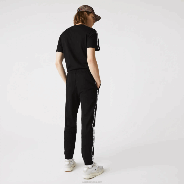 hombres Lacoste 6F241147 negro 8vm pantalones de chándal de vellón con bloques de color a rayas de la firma