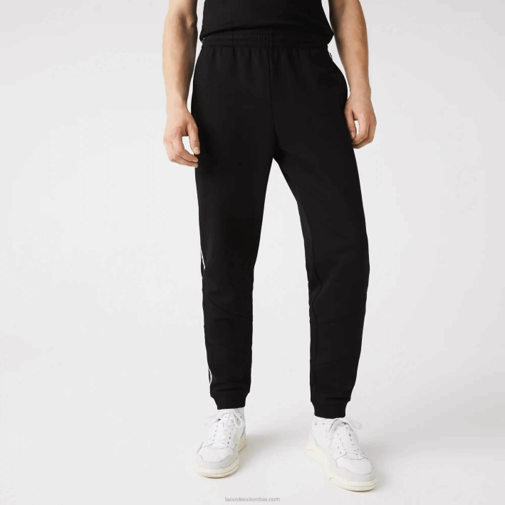 hombres Lacoste 6F241147 negro 8vm pantalones de chándal de vellón con bloques de color a rayas de la firma