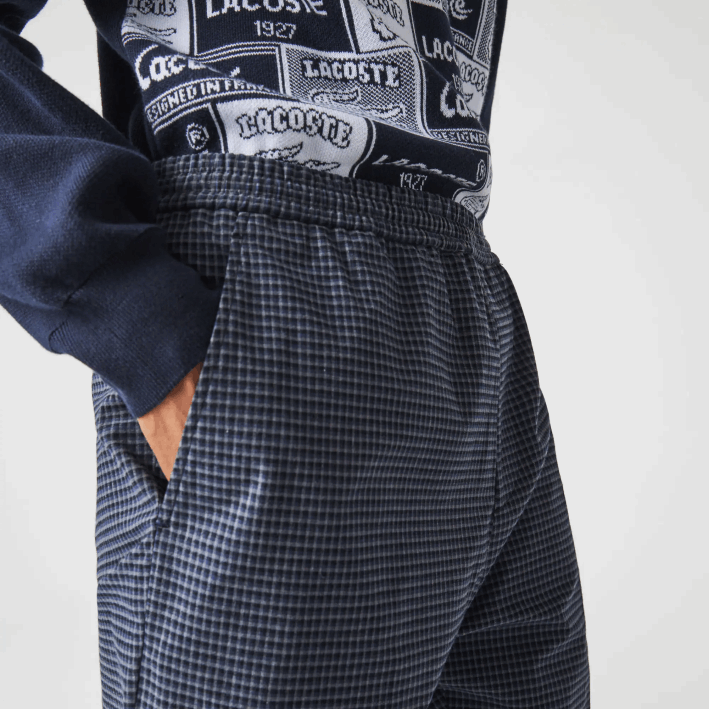 hombres Lacoste 6F241167 azul marino blanco qrn pantalones jogging heritage de algodón elástico a cuadros
