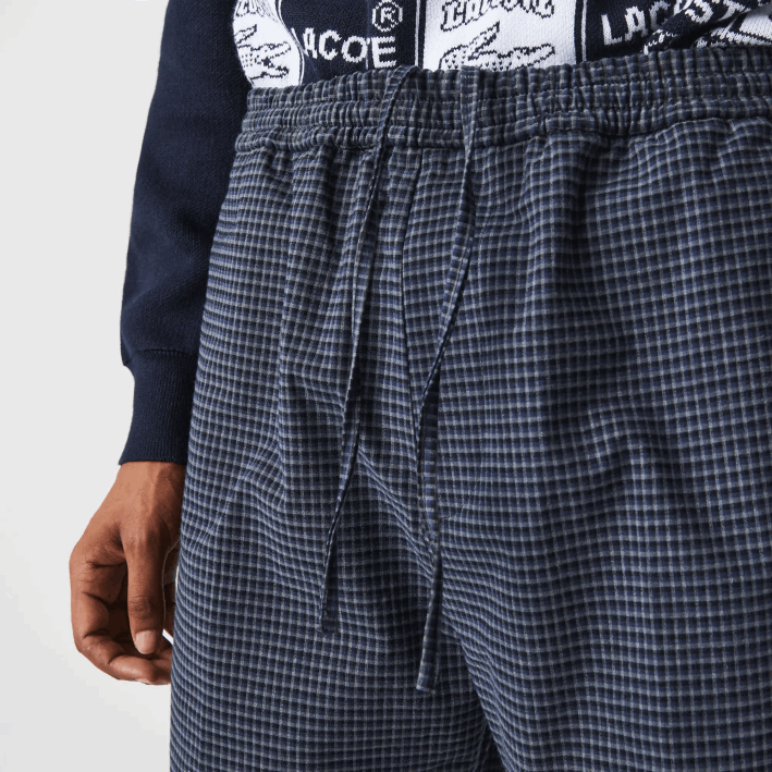 hombres Lacoste 6F241167 azul marino blanco qrn pantalones jogging heritage de algodón elástico a cuadros