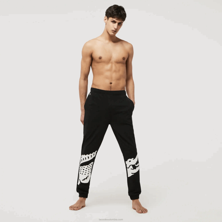 hombres Lacoste 6F241469 blanco negro 258 pantalones de interior de mezcla de vellón de algodón con diseño de cocodrilo