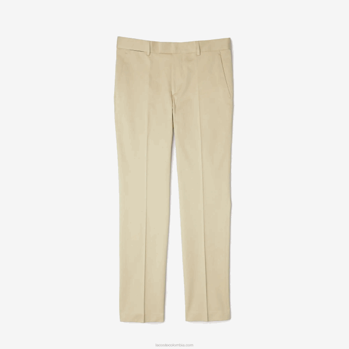 hombres Lacoste 6F241642 beige 68s pantalones plisados ​​de mezcla de algodón y lino
