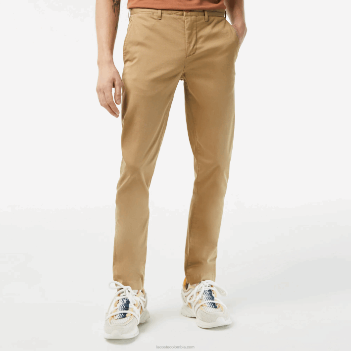 hombres Lacoste 6F24476 beige cb8 Nuevos pantalones clásicos de algodón elástico slim fit