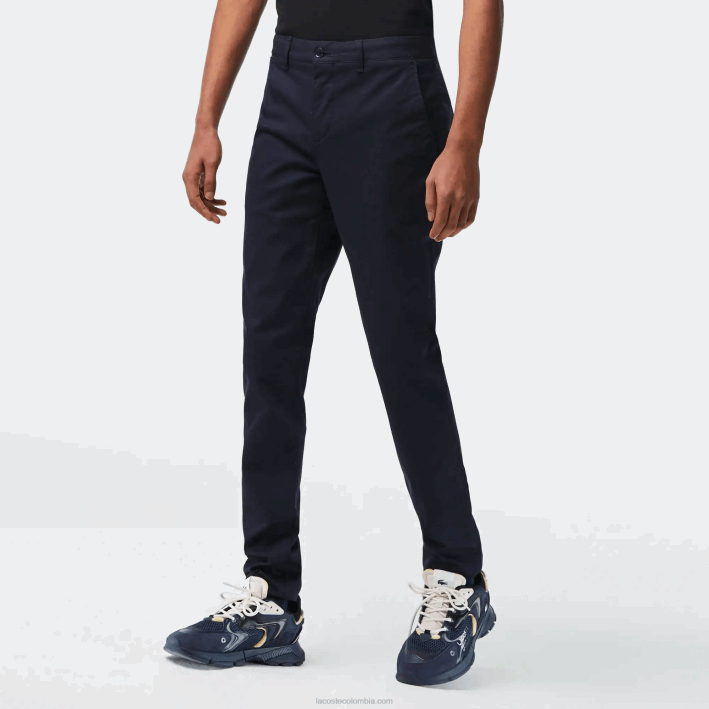 hombres Lacoste 6F24478 fondo azul marino Nuevos pantalones clásicos de algodón elástico slim fit