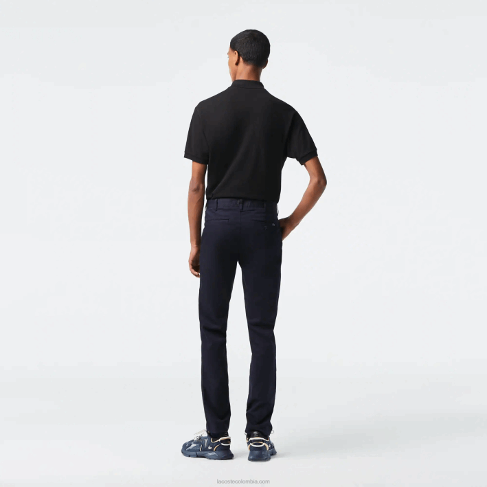hombres Lacoste 6F24478 fondo azul marino Nuevos pantalones clásicos de algodón elástico slim fit