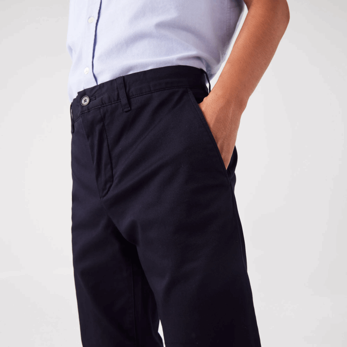 hombres Lacoste 6F24478 fondo azul marino Nuevos pantalones clásicos de algodón elástico slim fit