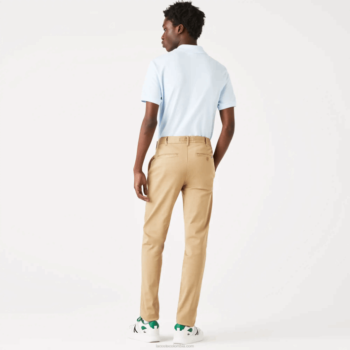 hombres Lacoste 6F24479 beige 02s Nuevos pantalones clásicos de algodón elástico slim fit