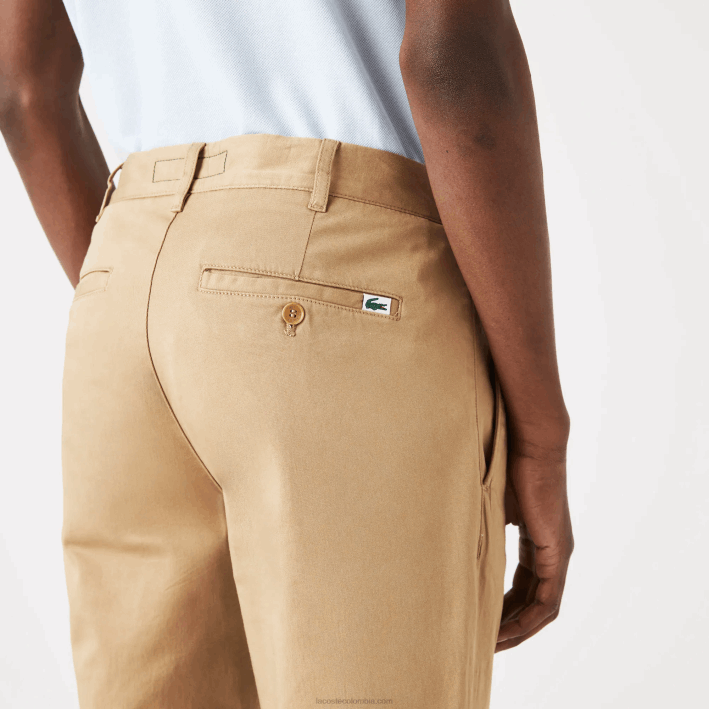 hombres Lacoste 6F24479 beige 02s Nuevos pantalones clásicos de algodón elástico slim fit