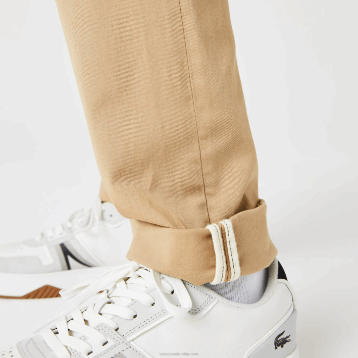 hombres Lacoste 6F24479 beige 02s Nuevos pantalones clásicos de algodón elástico slim fit