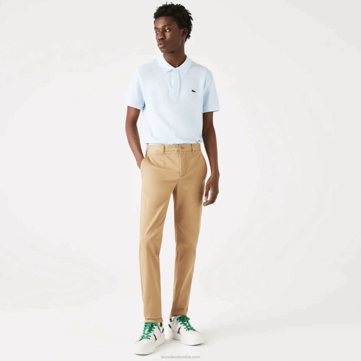 hombres Lacoste 6F24479 beige 02s Nuevos pantalones clásicos de algodón elástico slim fit