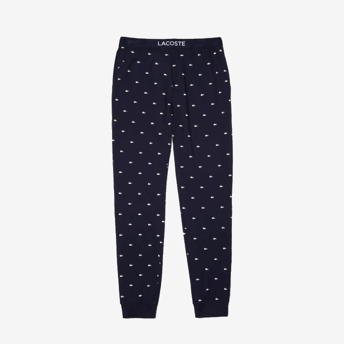 hombres Lacoste 6F241385 azul marino blanco 525 pantalones de pijama de punto estampados