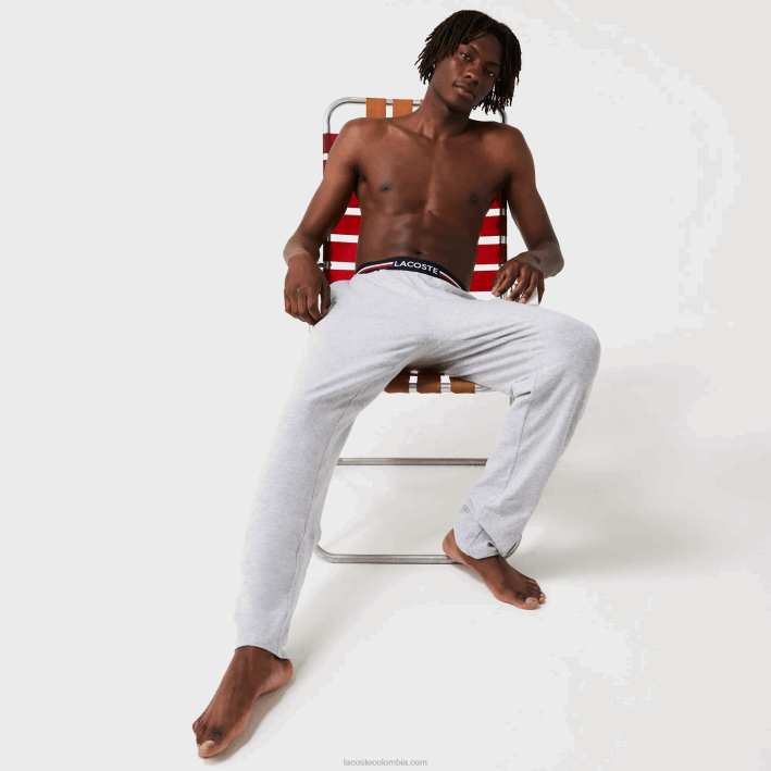 hombres Lacoste 6F241403 lomo gris cca pantalones de pijama de jersey con cinturilla tricolor