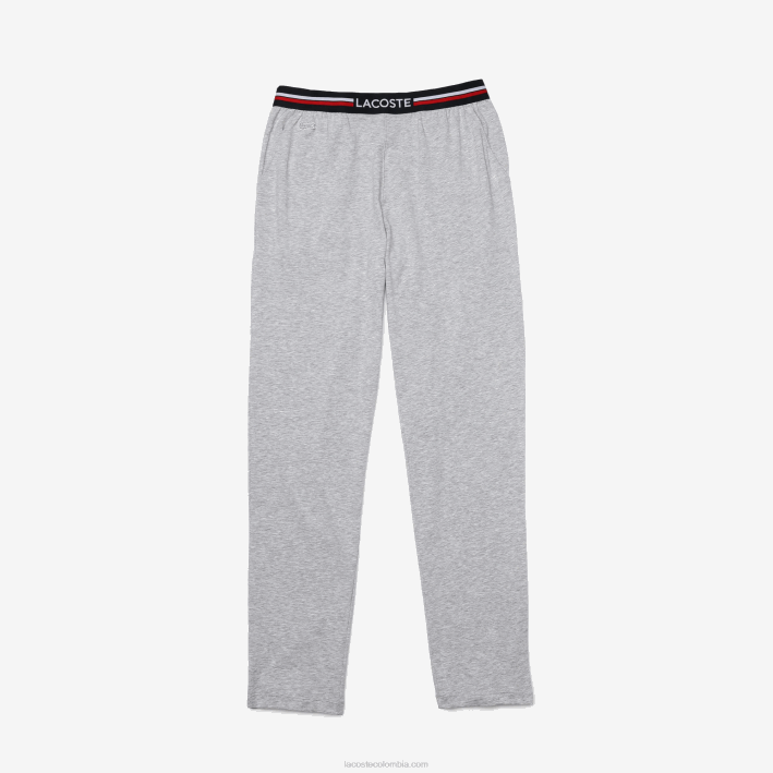 hombres Lacoste 6F241403 lomo gris cca pantalones de pijama de jersey con cinturilla tricolor