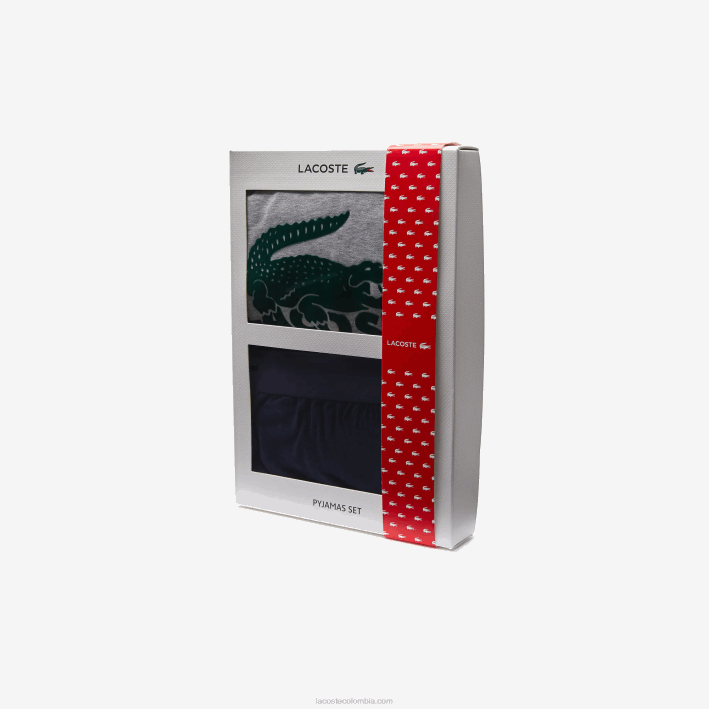 hombres Lacoste 6F241457 azul marino gris chine verde vxd pijama largo de terciopelo con logo