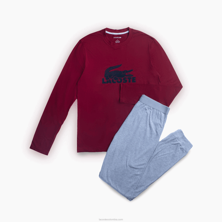 hombres Lacoste 6F241458 burdeos gris oscuro chin 90h pijama largo de terciopelo con logo hombres Lacoste 6F241458 burdeos gris oscuro chin 90h pijama largo de terciopelo con logo