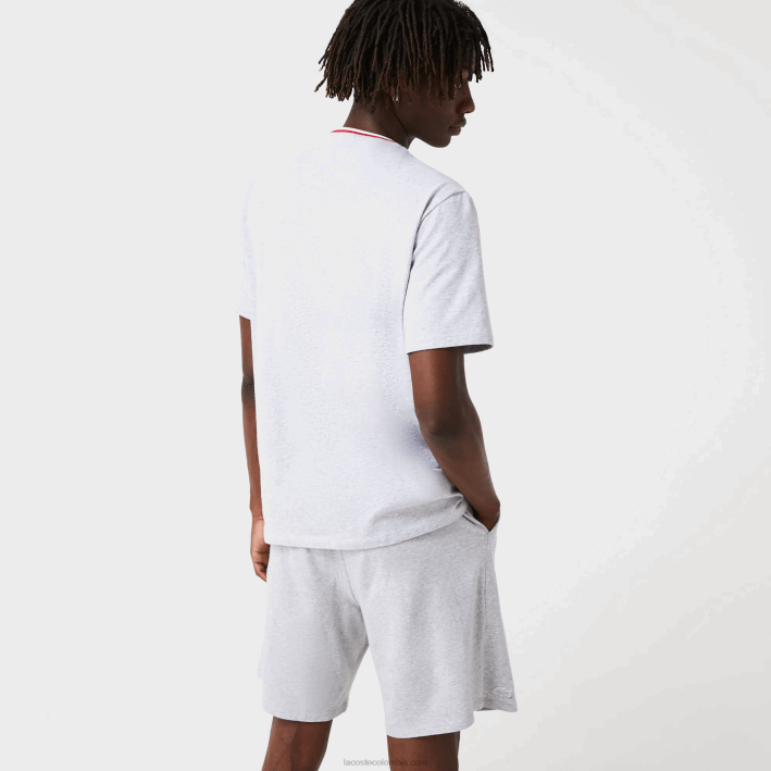 hombres Lacoste 6F241472 lomo gris cca camiseta pijama cuello redondo manga corta tricolor