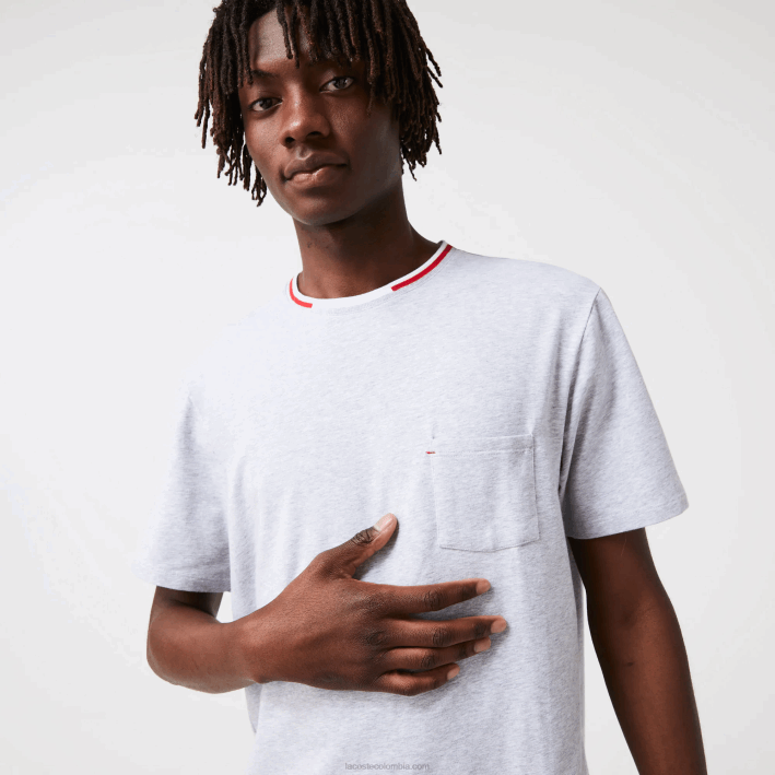 hombres Lacoste 6F241472 lomo gris cca camiseta pijama cuello redondo manga corta tricolor