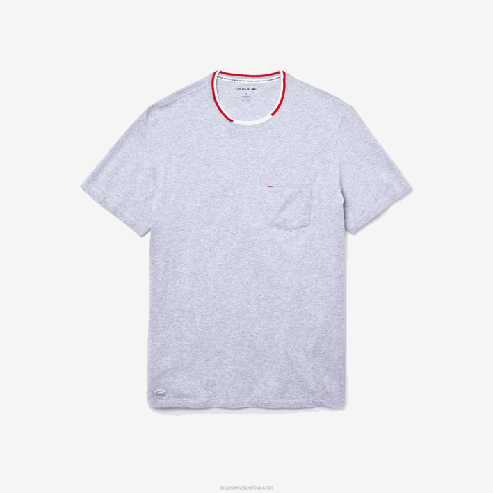 hombres Lacoste 6F241472 lomo gris cca camiseta pijama cuello redondo manga corta tricolor