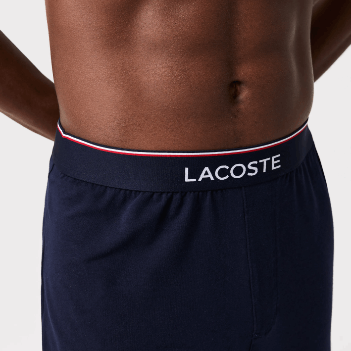 hombres Lacoste 6F241510 gris chino azul marino blanco rojo 4ty conjunto de pijama largo de algodón elástico con bloques de color