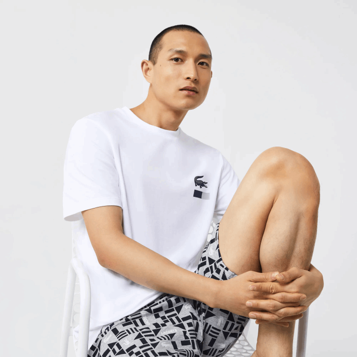hombres Lacoste 6F241511 blanco azul marino gris chin 40s pijama con estampado gráfico hombres Lacoste 6F241511 blanco azul marino gris chin 40s pijama con estampado gráfico