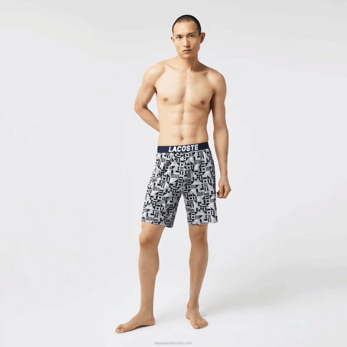 hombres Lacoste 6F241511 blanco azul marino gris chin 40s pijama con estampado gráfico