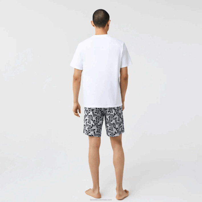 hombres Lacoste 6F241511 blanco azul marino gris chin 40s pijama con estampado gráfico