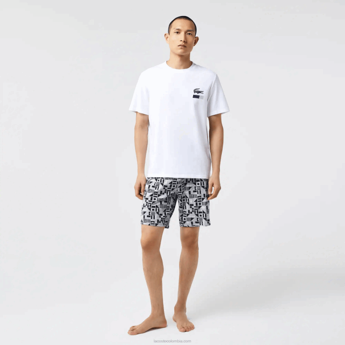 hombres Lacoste 6F241511 blanco azul marino gris chin 40s pijama con estampado gráfico