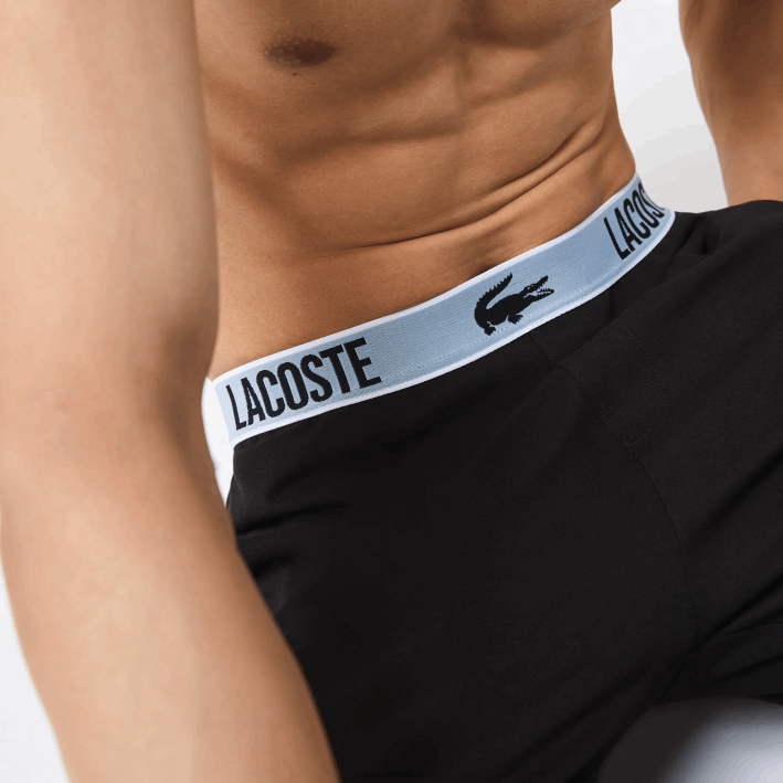 hombres Lacoste 6F241523 negro 031 pantalones de pijama con estampado de cocodrilo en la cintura
