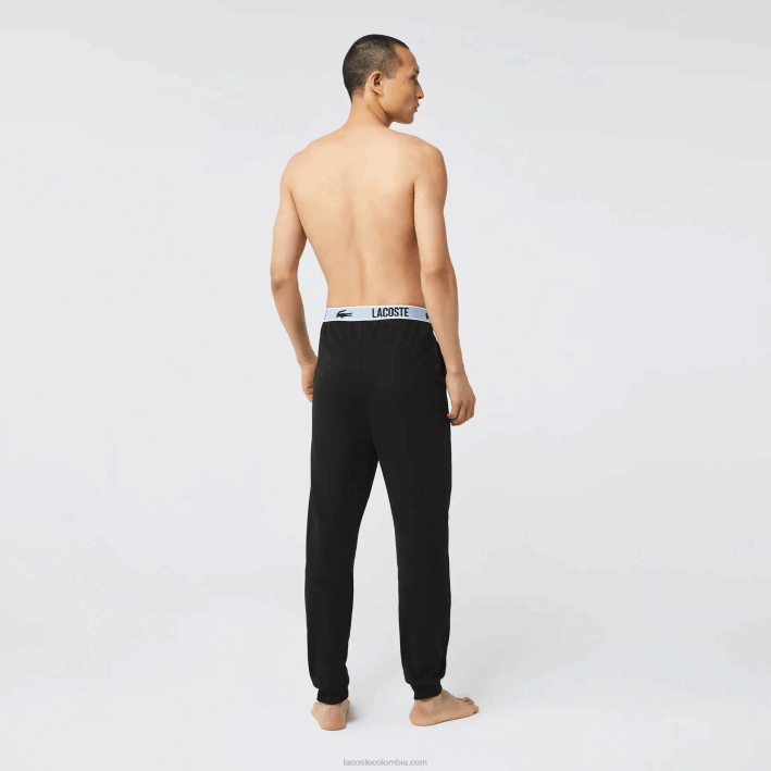 hombres Lacoste 6F241523 negro 031 pantalones de pijama con estampado de cocodrilo en la cintura