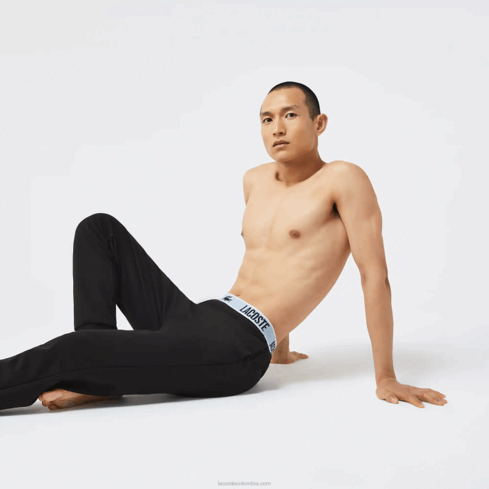 hombres Lacoste 6F241523 negro 031 pantalones de pijama con estampado de cocodrilo en la cintura