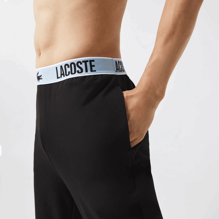 hombres Lacoste 6F241523 negro 031 pantalones de pijama con estampado de cocodrilo en la cintura