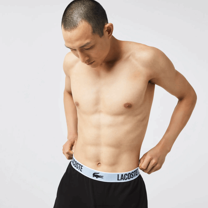 hombres Lacoste 6F241523 negro 031 pantalones de pijama con estampado de cocodrilo en la cintura