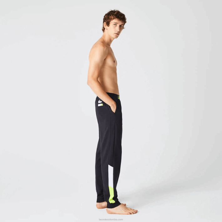 hombres Lacoste 6F241566 gris oscuro blanco amarillo p44 pantalones de pijama oversize con logo