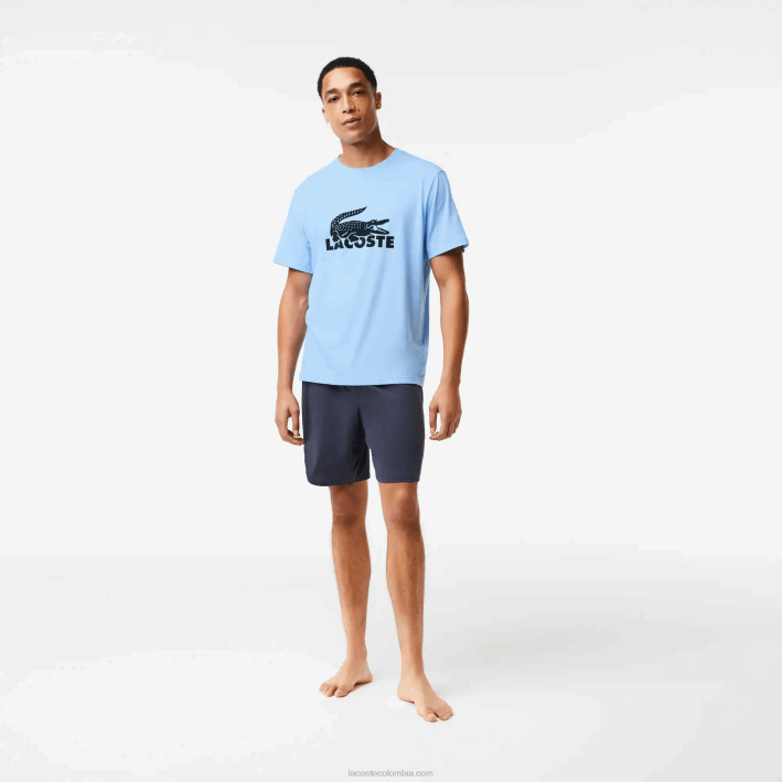 hombres Lacoste 6F241622 azul caqui verde gris oscuro 8z0 pijama corto de terciopelo con logo