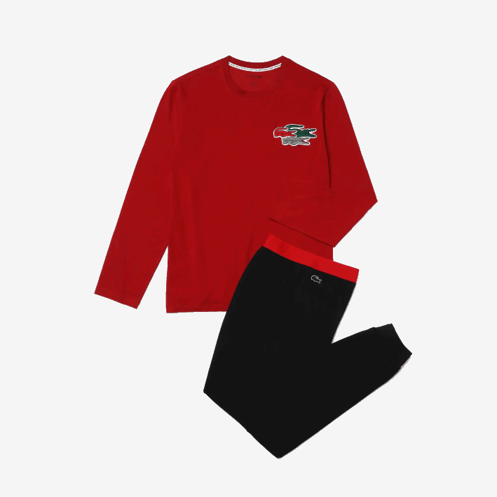 hombres Lacoste 6F241639 rojo azul marino rx1 conjunto de pijama largo de algodón elástico