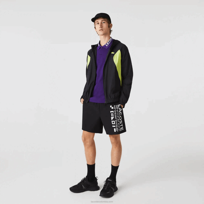 hombres Lacoste 6F241254 negro amarillo 60r rompevientos deportivo plegable