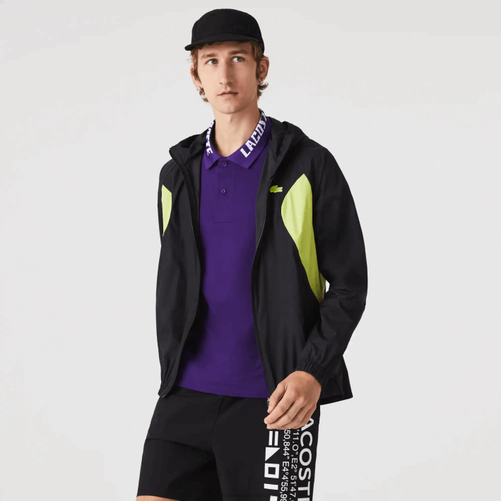 hombres Lacoste 6F241254 negro amarillo 60r rompevientos deportivo plegable