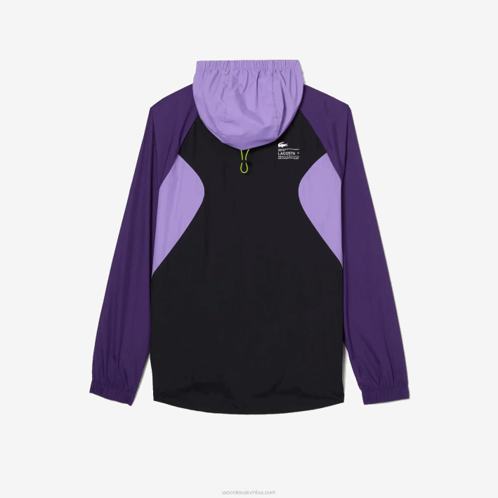 hombres Lacoste 6F241255 negro morado 6kb rompevientos deportivo plegable