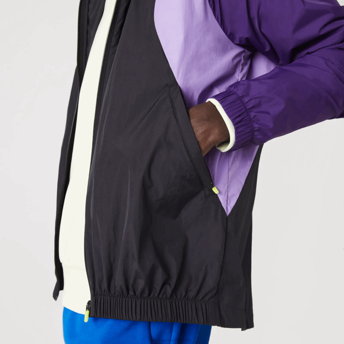 hombres Lacoste 6F241255 negro morado 6kb rompevientos deportivo plegable
