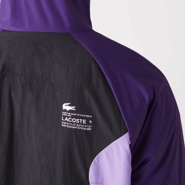 hombres Lacoste 6F241255 negro morado 6kb rompevientos deportivo plegable