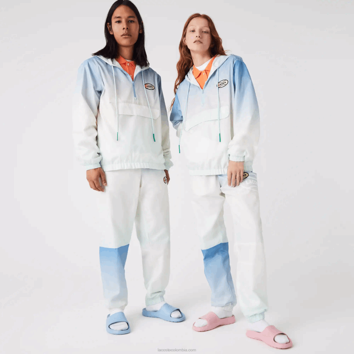 hombres Lacoste 6F241280 azul blanco turquesa 3ux cortavientos tipo jersey con luz en vivo