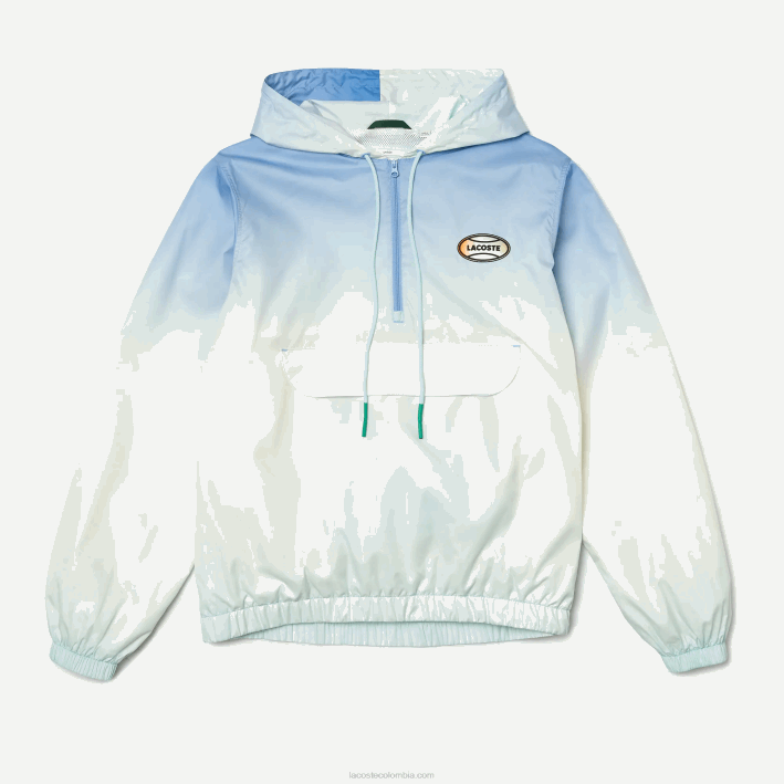 hombres Lacoste 6F241280 azul blanco turquesa 3ux cortavientos tipo jersey con luz en vivo