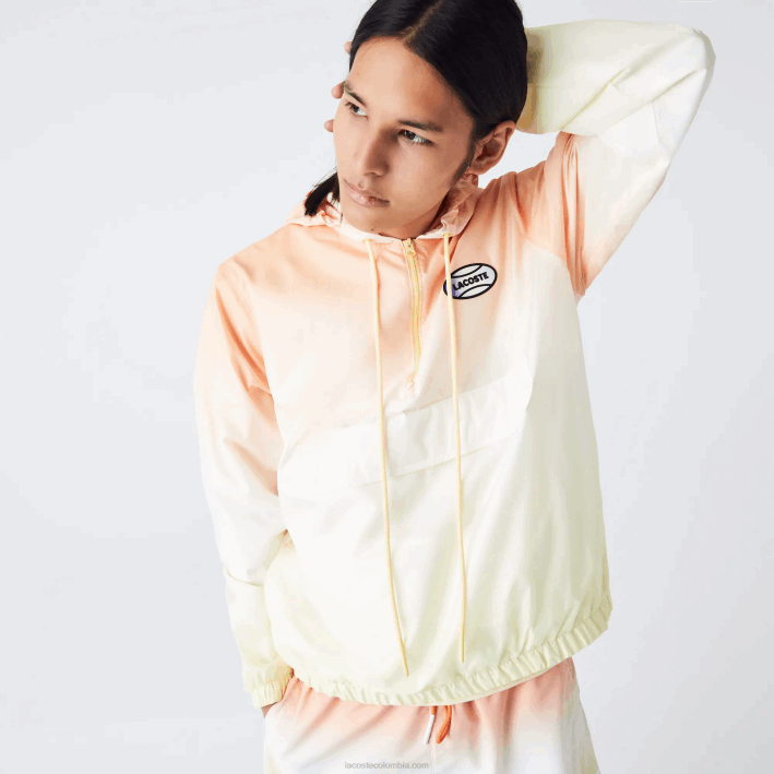 hombres Lacoste 6F241281 naranja blanco amarillo z81 cortavientos tipo jersey con luz en vivo