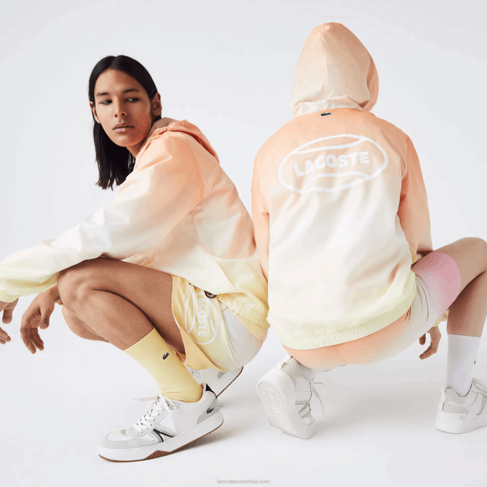 hombres Lacoste 6F241281 naranja blanco amarillo z81 cortavientos tipo jersey con luz en vivo