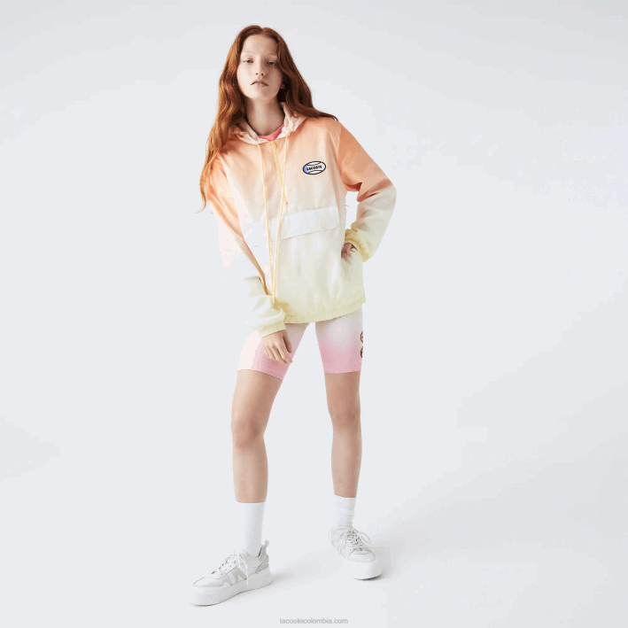 hombres Lacoste 6F241281 naranja blanco amarillo z81 cortavientos tipo jersey con luz en vivo