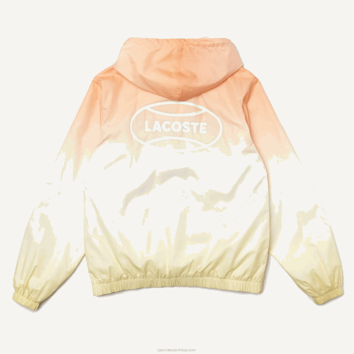 hombres Lacoste 6F241281 naranja blanco amarillo z81 cortavientos tipo jersey con luz en vivo